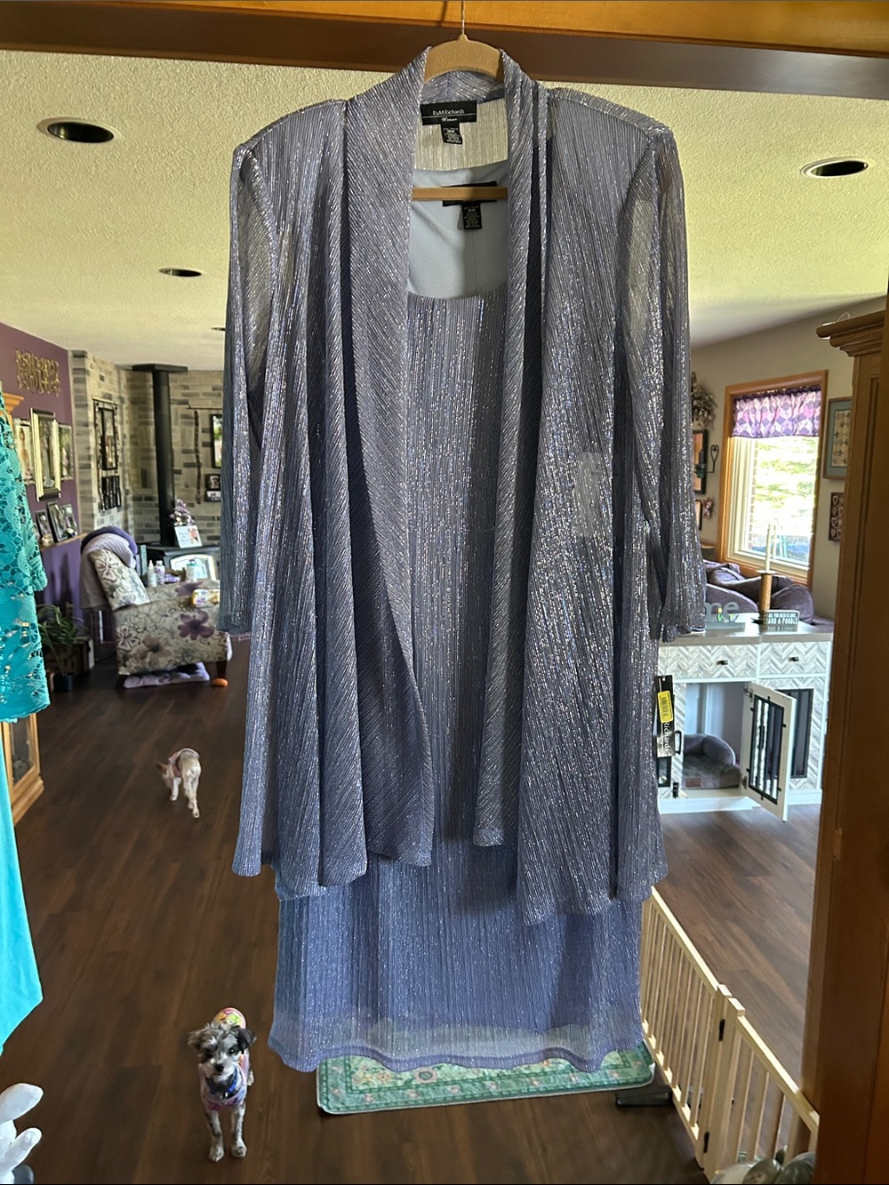 R&M Richards Silver-Lilac Shimmer Midi Dress with Matching Jacket no